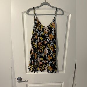 Roxy Black Floral Dress / Tank with Orange and Yellow Accents